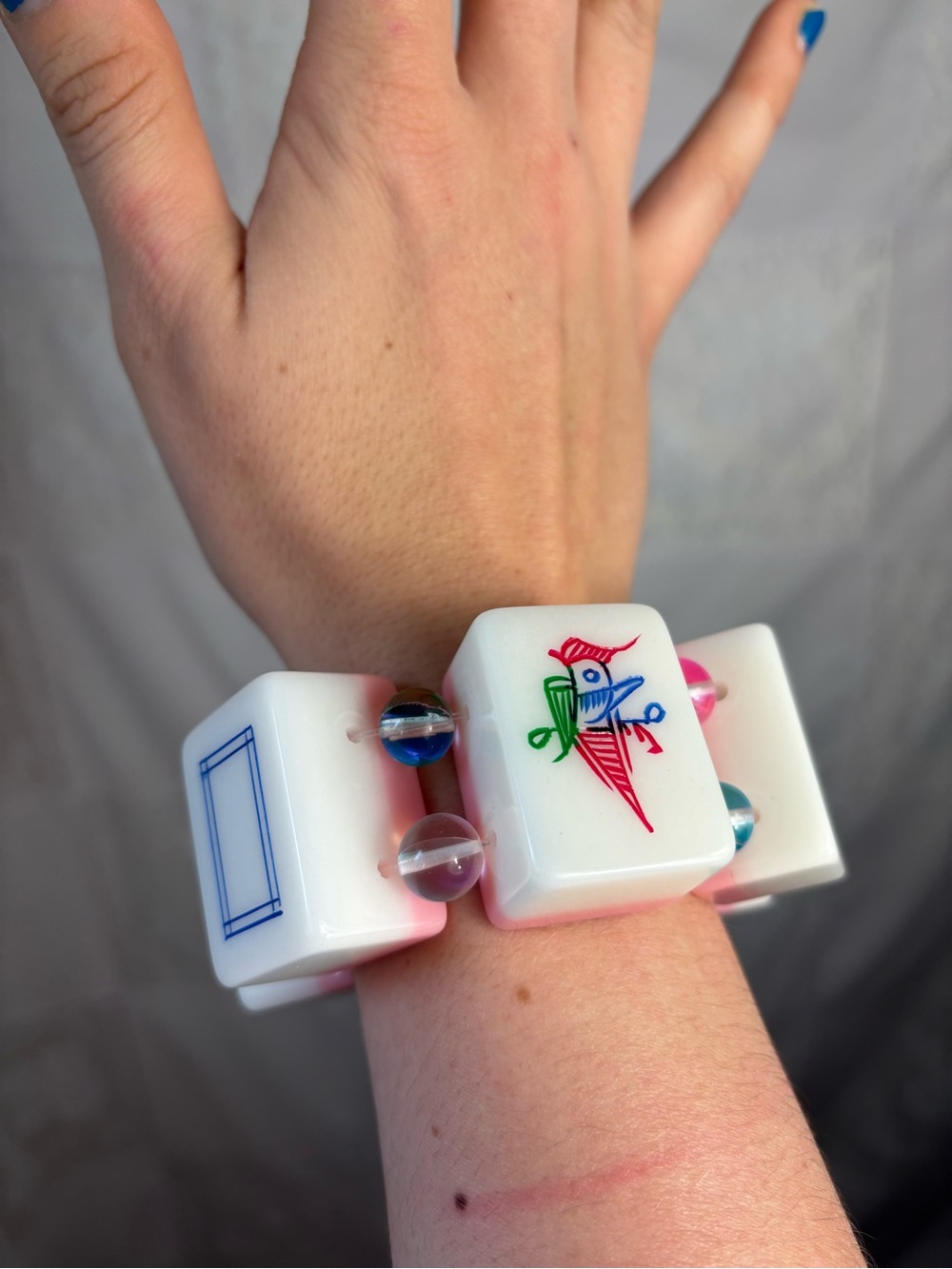 Handmade Beaded Mahjong Tile Bracelet